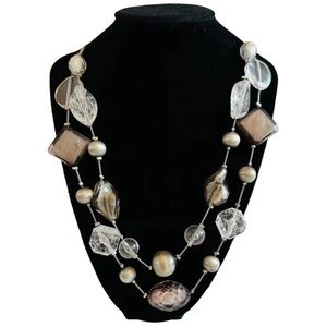 Beaded 2 in 1 Silver Earth Tone 23” Necklace